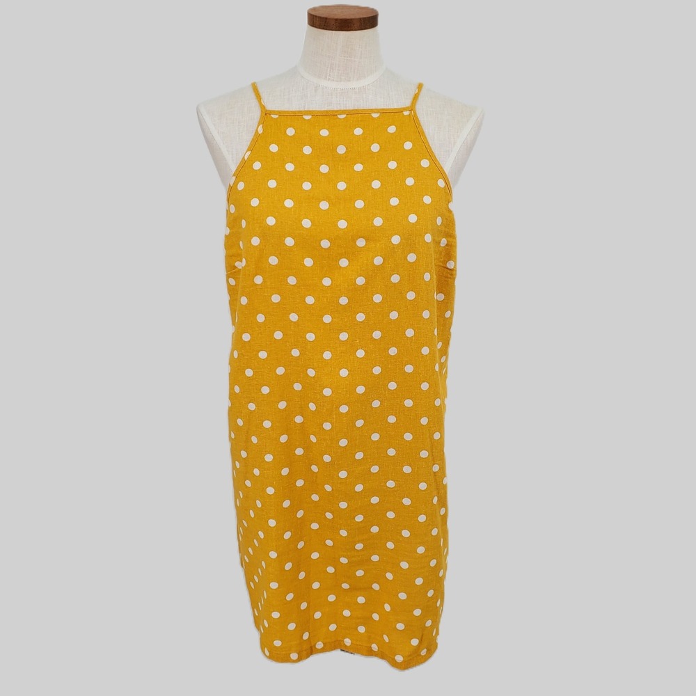 ABOUND Yellow White Polka Dot Spaghetti Strap Mini Dress Womens Large‎ Pre-Owned
